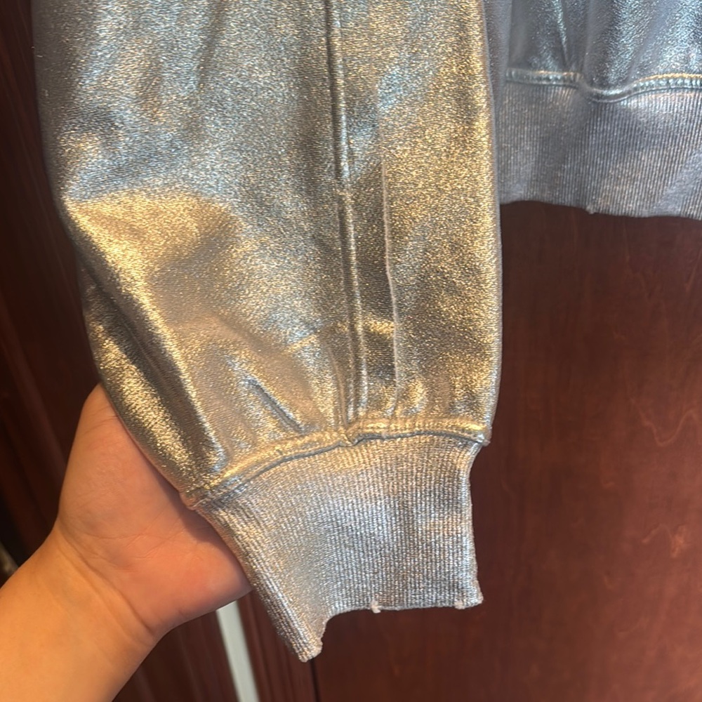Free People Shiny Silver Oversized Pullover - Picture 7 of 8